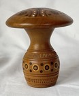 Signed Ukrainian Hutsul Turned Wood Mushroom Box Carved Inlay Folk Art Vtg