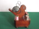 Vintage Wood Sewing Box W drawer Scissor Bird Thread Spindles Pin Cushion