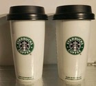 2009 Starbucks Coffee Old Logo Double Wall Ceramic Travel Cup Tumbler Mug 12 Oz