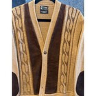 Vintage 60s Towncraft Plus Penneys Wool Cardigan Suede Front Elbow Patch Tan M