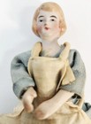 German Bisque Porcelain Dollhouse Maid 4-1 2  Antique Miniature Cloth Body Doll