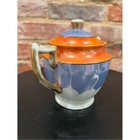 Vintage Blue And Orange Porcelain Lidded Swan Sugar Bowl With Gold Handles