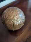 Vintage Stamped Copper Wrapped Ball With Brass Nailed Trim Straps Weighted