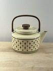 Vintage 80s Gailstyn-sutton Enamelware Teapot Kettle Country Flower Wood Handle