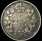 1897 Canada Silver 5 Cents- Queen Victoria- 92 5  Silver