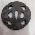 Tsuba Iron Plant Inlay Circular Openwork Vintage Authentic Japanese