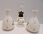 Vintage 2 Hand Painted Vases   1 Milk Glass Oil Lamp Porcelain Rose