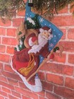 Bucilla Felt Christmas Stocking 18 Inch  Completed Handmade Beaded And Sequined