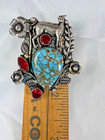 Vintage Sterling Turquoise Pendant Navajo Style Southwest Deer Flower Red Stone