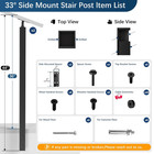 2 Pack 36  Side Mount Stair Cable Railing Post For 28-38 Degrees Stair  Space-sa