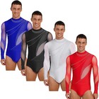 Mens Jumpsuit Mesh Leotard Shiny Bodysuit Gymnastics Figure Skating Nightclub