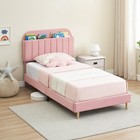 Twin Bed Frame Velvet Headboard For Kids Girls  velvet Upholstered Platform