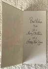 Unused Christmas Red Green Poinsettia Leaves Paper Vtg Greeting Card 1950s 1960s