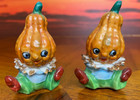 Anthropomorphic Gourd squash Head Salt   Pepper Shakers Whimsy  Japan