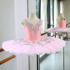 Girls Pink Ballet Tutu Dress Handmade Silver Rhinestone Stage Costume