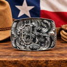 Texas State Map Flag Belt Buckle Western Rodeo Cowboy Silver Tone Black Border