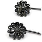 Antique Sterling Silver Filigree Knotted Stick Hat Pins Oxidized Set Of Three 