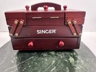 Vintage Singer Sewing Box Accordion Fold Out Wooden Sewing Carry Caddy Organizer