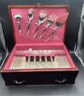 1847 Rogers Bros Flair Flatware For 8 W  Wooden Chest 56pcs   3pcs Extra Diff 
