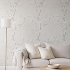 Taupe Beige Gray White Watercolor Cherry Blossom Branches Chinoiserie Wallpaper