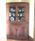 Antique American Walnut Corner Cabinet 19th C 6 Panes Original Glass