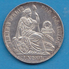 1891 T F Peru Sol Silver Coin