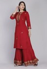 Indian Women Rayon Kurti Set Designer Wedding Wear Kurta Palazzo Dupatta Set