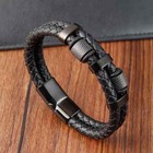 Men s Stainless Steel Leather Braided Bracelet Magnetic Clasp Bangle Wristband
