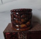 Old Large China Hand Carved Face Natural Red With Black Jade Ring 23mm