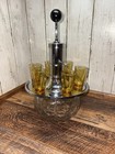 Vintage Park Industries Chrome glass Liquor Decanter W tray 6 Amber Shot Glasses