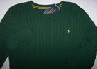 Nwt Polo Ralph Lauren New Forest Green Cable Sweater Boys M 10 12 Yellow Pony