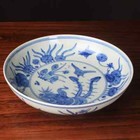 7    China Antique Old Mingchenghua Blue And White Lotus Pond Moonlight Disc
