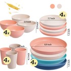 Liyh 32pcs Wheat Straw Dinnerware Sets For 8 Pink Plastic Plates And Bowls Se   