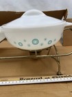 Rare Royal Glasbake Turquoise Continental Twin Serving Unit With Frame And Box