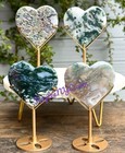 Wholesale Lot 4 Pcs Natural Moss Agate Heart Crystal W stand Healing