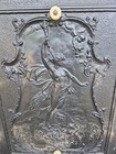 Antique Victorian Cast Iron Summer Fireplace Cover Of A Maiden Holding A Torch