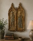 Antique Gothic Revival Cast Composition Diptych Plaque Knight   Lady 29 Inch