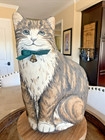 Vintage Tabby Cat Pillow With Bow And Bell Bean Bottom Kitschy Hand Made