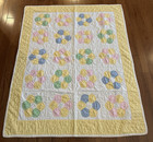 Handmade Baby Quilt Gingham Flower Applique Vtg 1977 Hand Quilted Signed 39x47