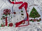 Vintage Set Of Christmas Parisian Prints Linen Kitchen Towels   Apron Nwt