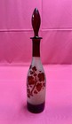 Vintage Bohemian Cranberry Glass Decanter W  Etched Decoration