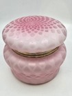Rare Vintage Pink Satin Art Glass Powder Box Diamond Pattern Hinged Lid Vanity