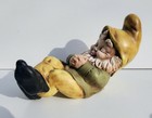 1970s Ceramic Sleeping Garden Dwarf   Gnome  10  Long  Hand Painted -nice 