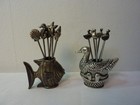 2 Metal Cocktail Hors D   oeuvres Appetizer Picks Forks   Holders Duck Fish