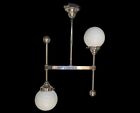Antique Art Deco Ceiling Light Fixture     Nickel Brass Hanging Lamp Vintage 1920