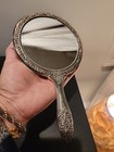 Antique Silverplate Vanity Hand Mirror Rose Pattern