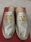 Valentino Garavani Gold Leather Logo Mule Espadrille Slip-on Eu 40 Us 10