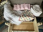 Antique Wooden Rocking Baby Or Doll Baby Bassinet Cradle W  Bedding  nice  