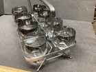 Vintage Mid Century Barware  Rolly-poly Silver Rim Cocktail Set With Caddy 