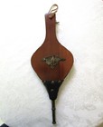 Vintage Wood   Leather Fireplace Bellows Brass Eagle Emblem Hearth 15 5  Working